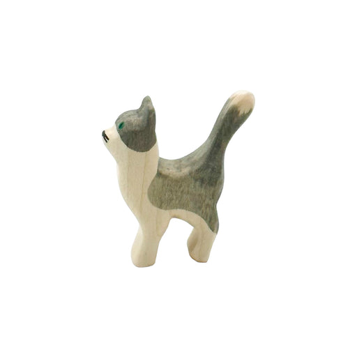 Handcrafted Open Ended Wooden Toy Farm Animal - Cat small head up