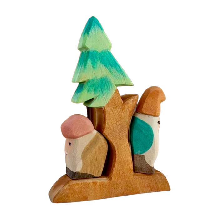 Handcrafted Open Ended Wooden Toy Figure Fairy Tale - Fir Tree with Dwarfs Set (3 Pcs)