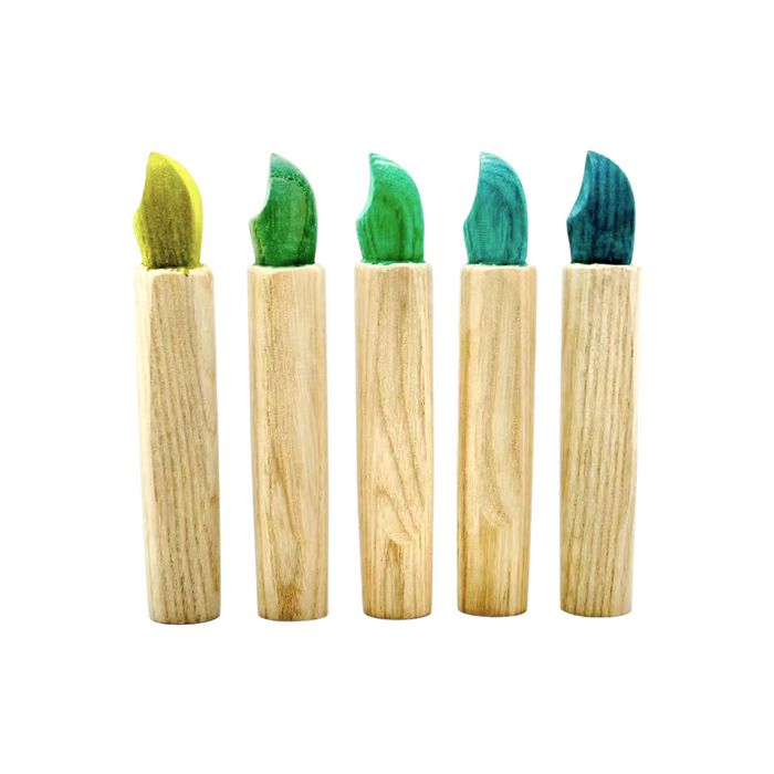 Handcrafted Open Ended Wooden Birthday Ring Ornament - Natural Candles Set with Blue/Green Flame (5 Pcs)
