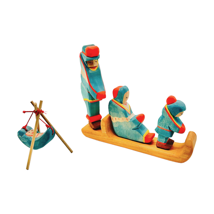 Handcrafted Open Ended Wooden Toy Figure Family - Sami Family Set of 6 Pieces