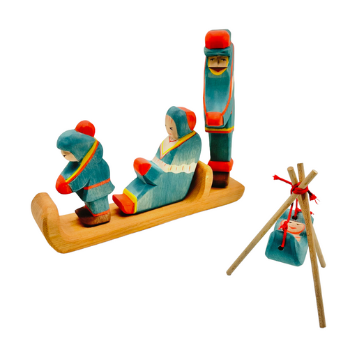 Handcrafted Open Ended Wooden Toy Figure Family - Sami Family Set of 6 Pieces
