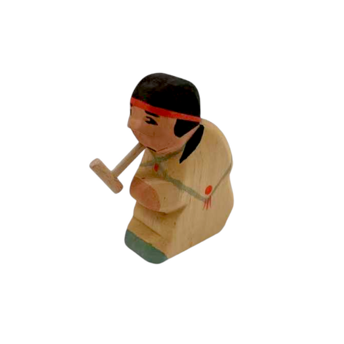 Handcrafted Open Ended Wooden Toy Figure Family -  Indigenous American Sitting with Pipe