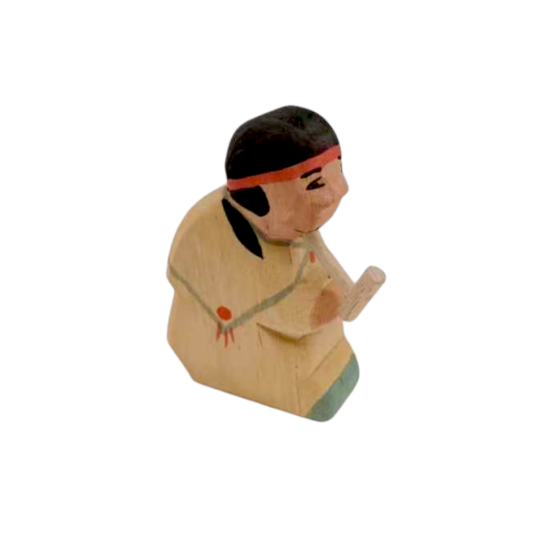 Handcrafted Open Ended Wooden Toy Figure Family -  Indigenous American Sitting with Pipe