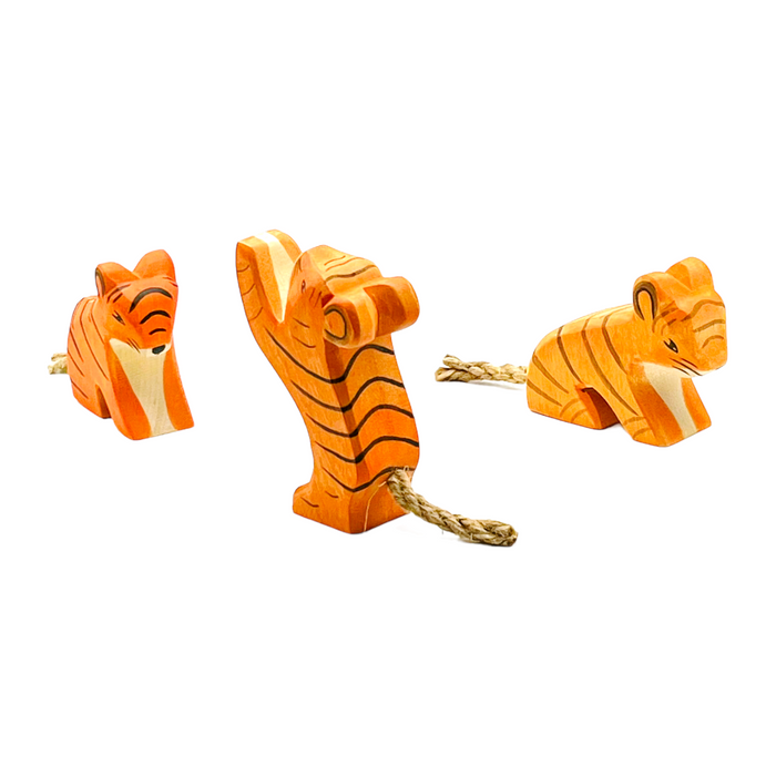 Handcrafted Open Ended Wooden Toy Animal - Tiger Cubs Set (3 Pieces)