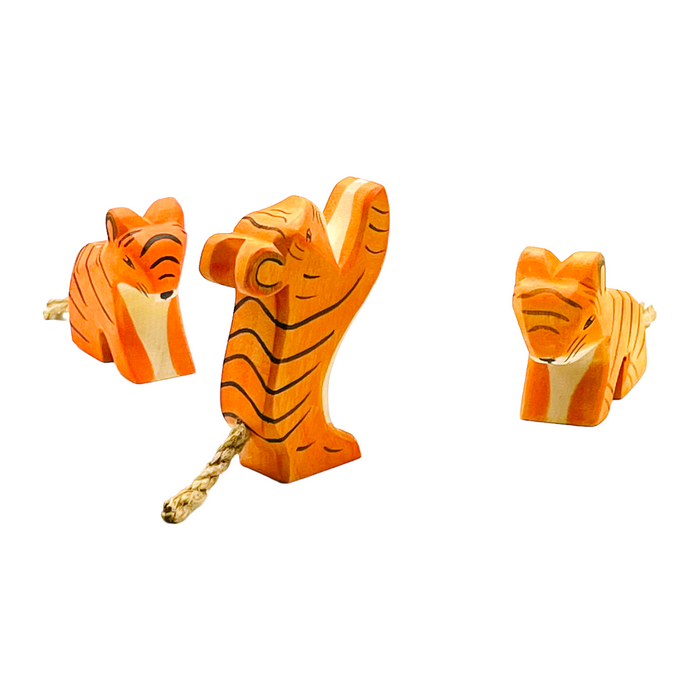 Handcrafted Open Ended Wooden Toy Animal - Tiger Cubs Set (3 Pieces)